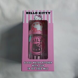 Hello Kitty Glass Water Pitcher With Cup 18 oz Sanrio